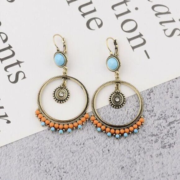 GOLD BOHEMIAN ROUND EARRINGS  - Picture 5 of 8